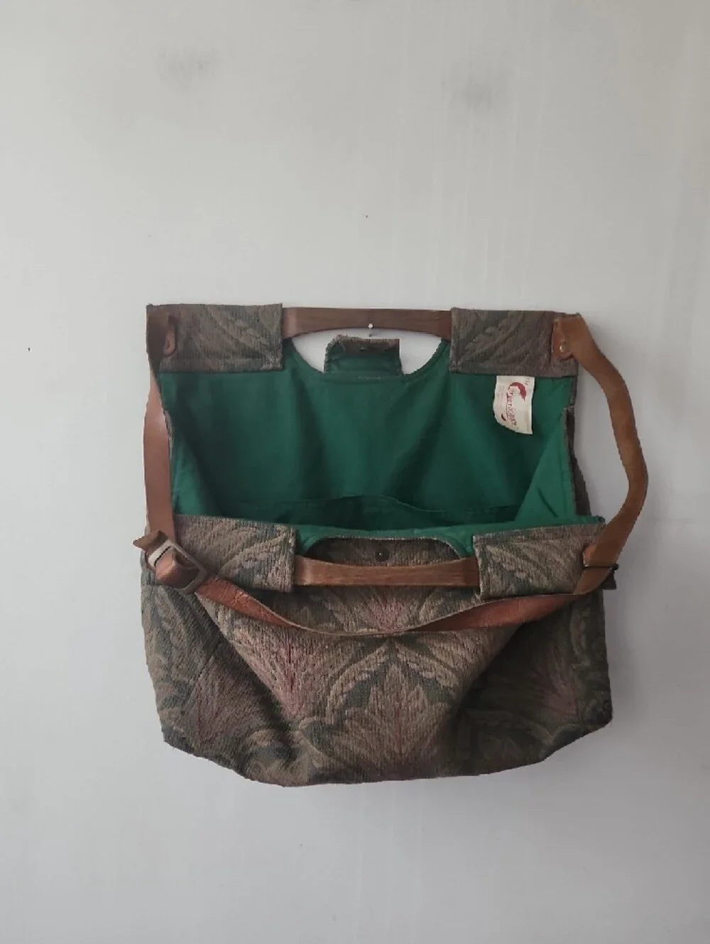 Tapestry Pattern Messenger Bag with Green Interior - Picture 3 of 15